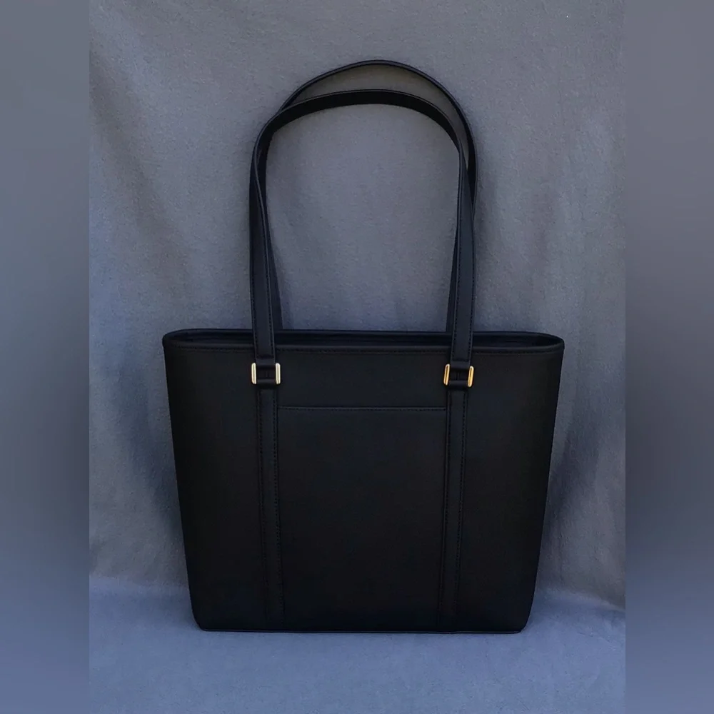 Michael Kors Black Leather Tote with Gold Logo Charm